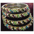 Three Line Stoned Studded Lac Bangles - Multi Color